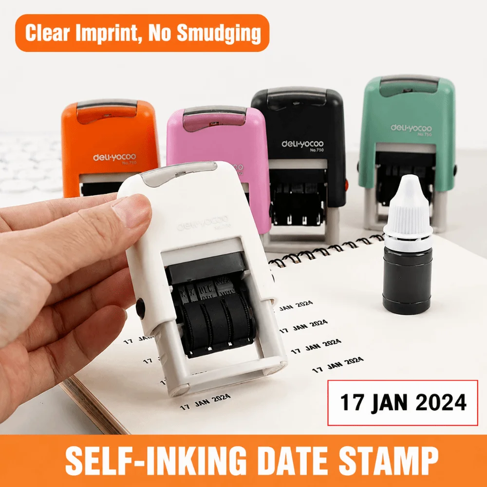 Automatic Ink Return Day-month-year Data Stamp Adjustable Date Wheel English Version Self-Inking Stamps Multicolor