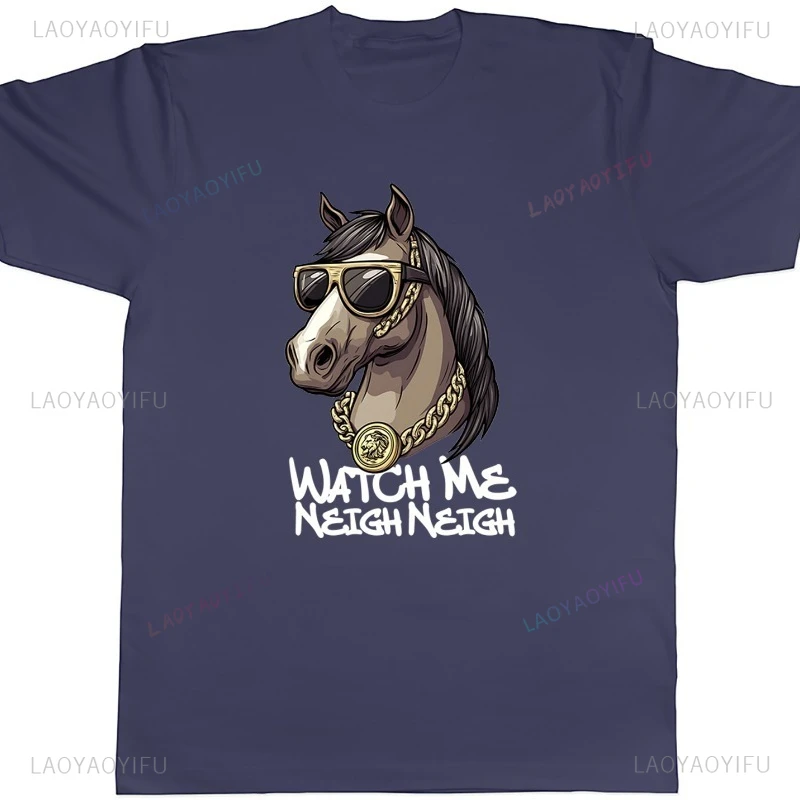 Funny Men's Short-sleeved Shirt New Year Party T Shirt Funny Cool Horse Sunglasses Mens T-Shirt Gift Top Novelty Trend Shirt