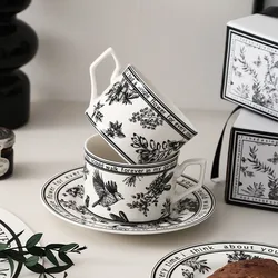 200ML Black Bird Ceramic Coffee Cup and Saucer Set English Afternoon Tea Cups Home Party Coffeeware Cafe Milk Coffee Mug Cups