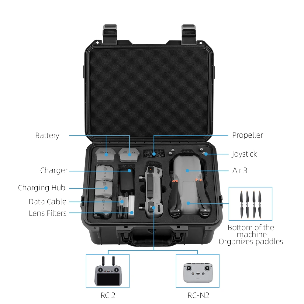 Hard Shell Storage Case for DJI Air 3 Carrying Box Large Capatity Portable Suitcase for RC 2/-N2 Outdoor Drone Storage Accessory