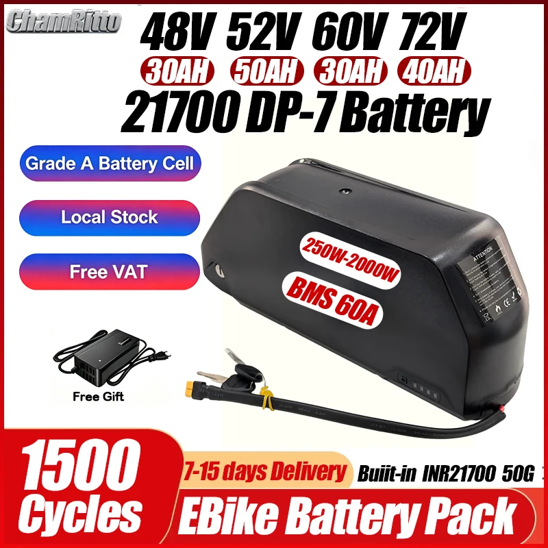 Electric bicycle cham rider 36v 48v 52v 1500w battery 25ah 30 40ah 50ah Lithium Battery 60V 72V ebike 2000w 3000w High Power kit