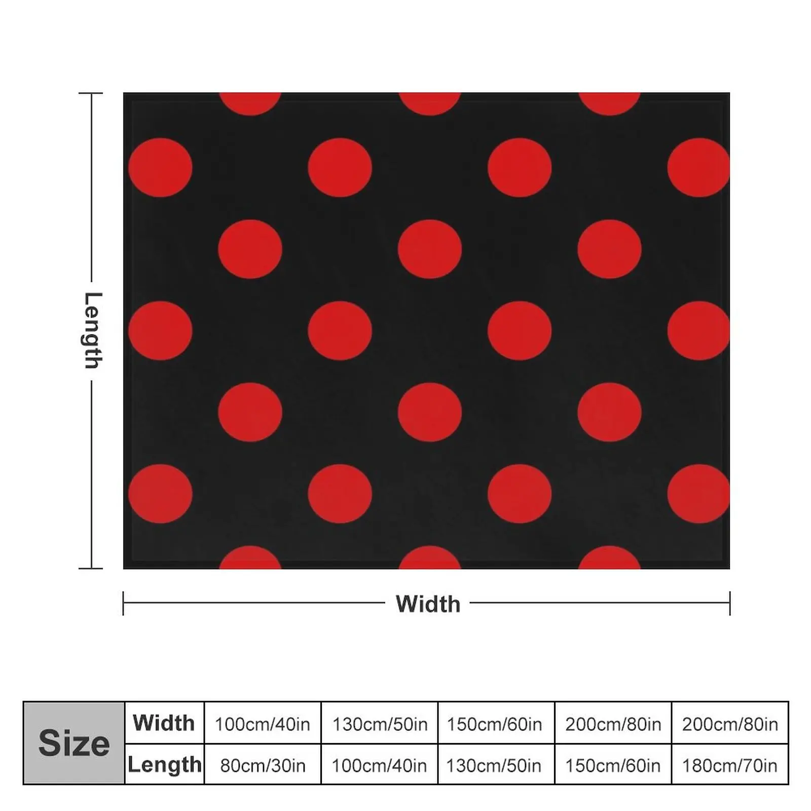 XXL Red on Black Polka Dots | Throw Blanket Heavy for winter Hair Quilt Blankets