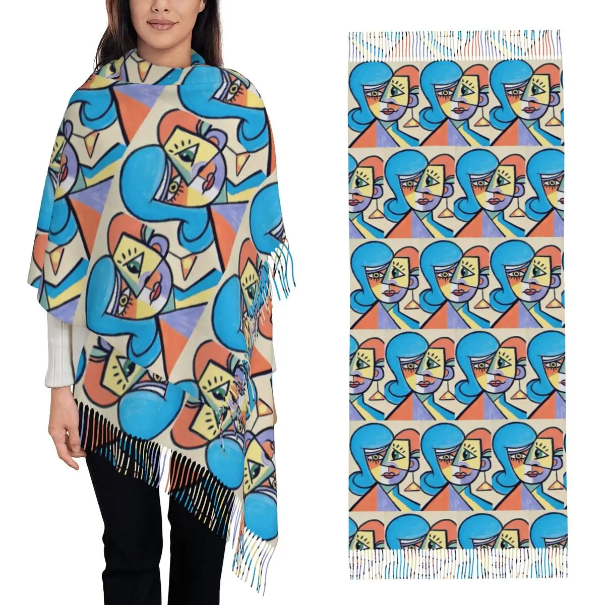 

Пабло Пикассо Дон Кихот, шарф испанского художника, шарфы с кисточками, женские мягкие теплые шали и накидки, большая осенне-зимняя шаль