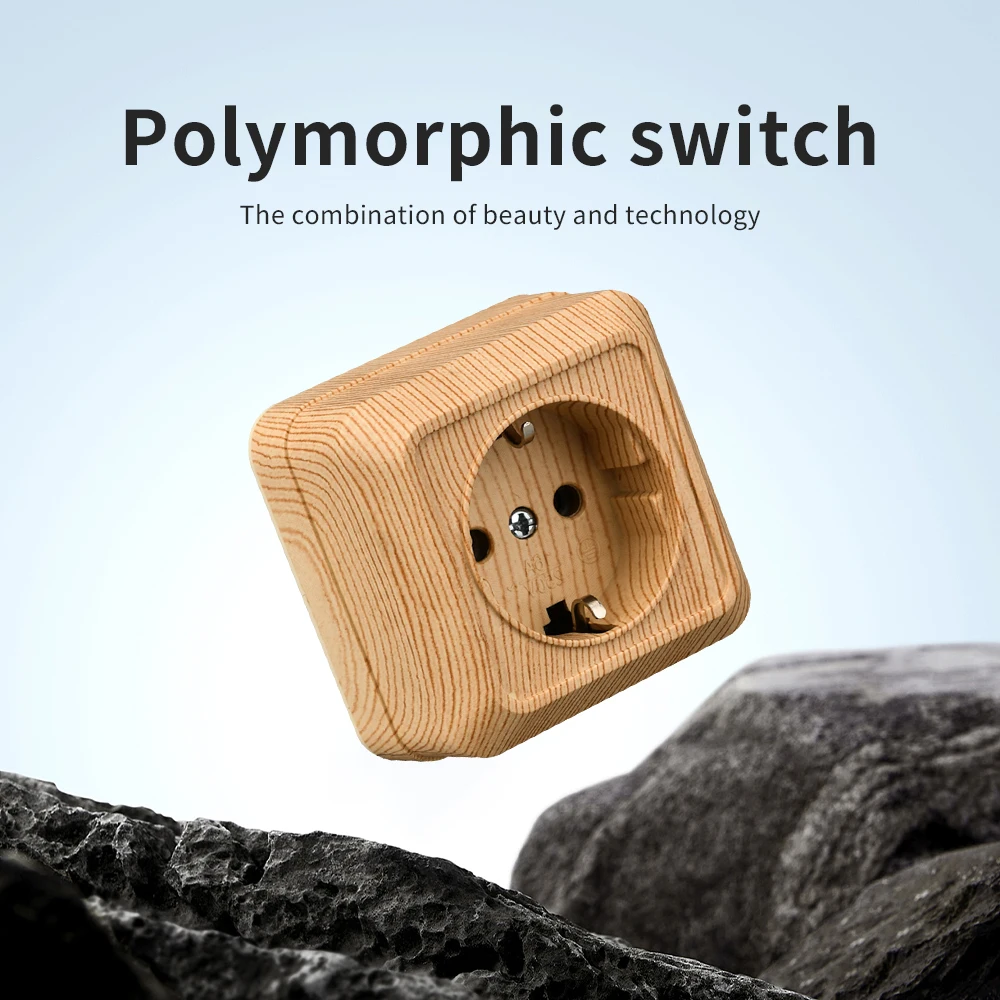 Wood With Ground Power Sockets Wall Surface Electrical Outlets Classic Flame Retardant Plugs Socket EU Standard Paint Plastic