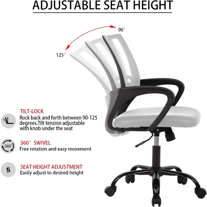 كرسي مكتب، كرسي مكتب مريح، كرسي كمبيوتر دوار تنفيذي مع دعم قطني للمنزل والمكتب (أبيض) #5
