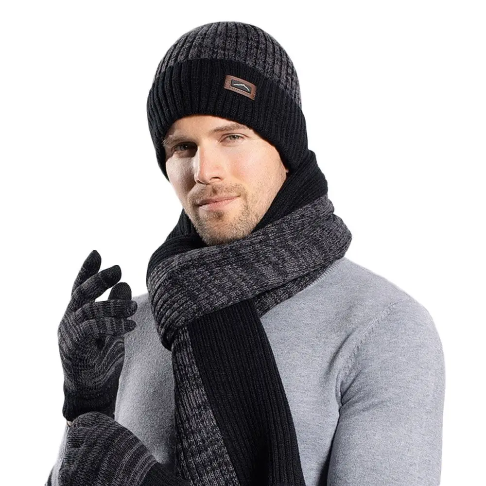 3 قطعة/المجموعة الشتاء الدافئة قبعة صغيرة وشاح محبوك الصوف قفازات شاشة لمس في الهواء الطلق يندبروف الصوف بطانة الأوشحة للرجال والنساء #4