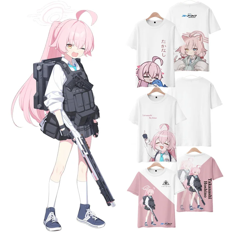 Blue Archive Takanashi Hoshino Cosplay T-shirt 3D Print Kids Anime Tee Men Women Short Sleeve O-Neck Tee Casual Harajuku Y2k Top