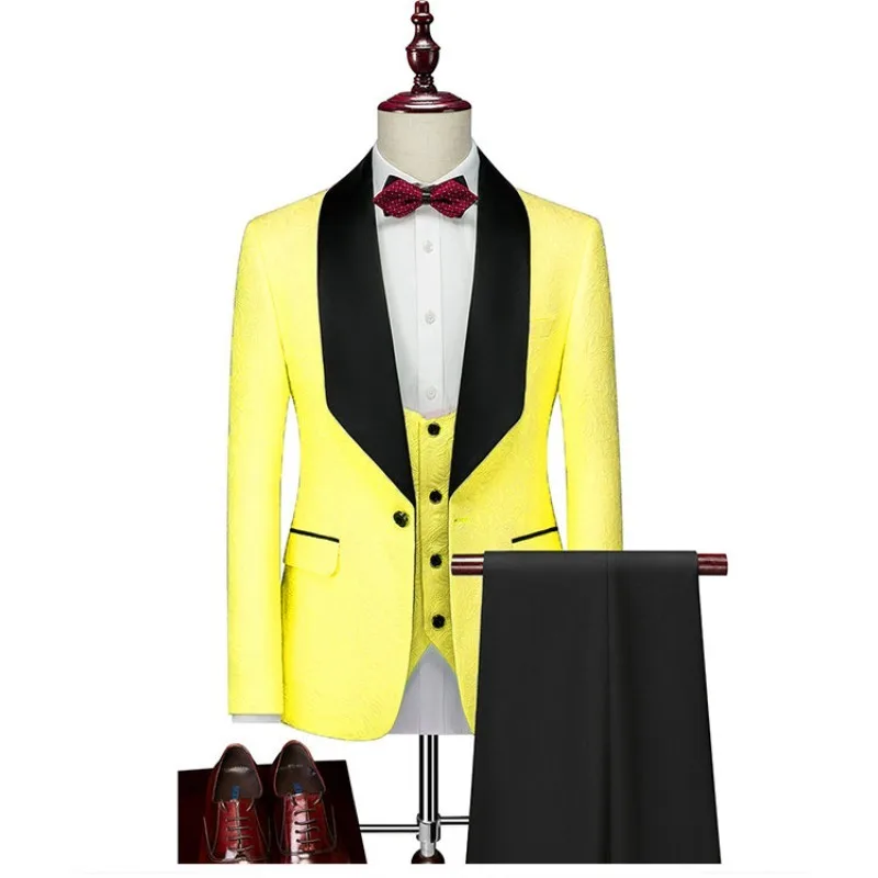 

Luxury Men's Jacquard Suit Three-Piece Set, Asian Sizes, Slim-Fit Formal Attire, Wedding, Business, and Party Ensemble