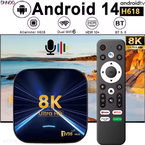 TV Box Android 14 8K Video 4K Bluetooth 5 WiFi 6 Remote Smart Voice Allwinner H618 Quad Core Media Player Androidtv Set Top Box