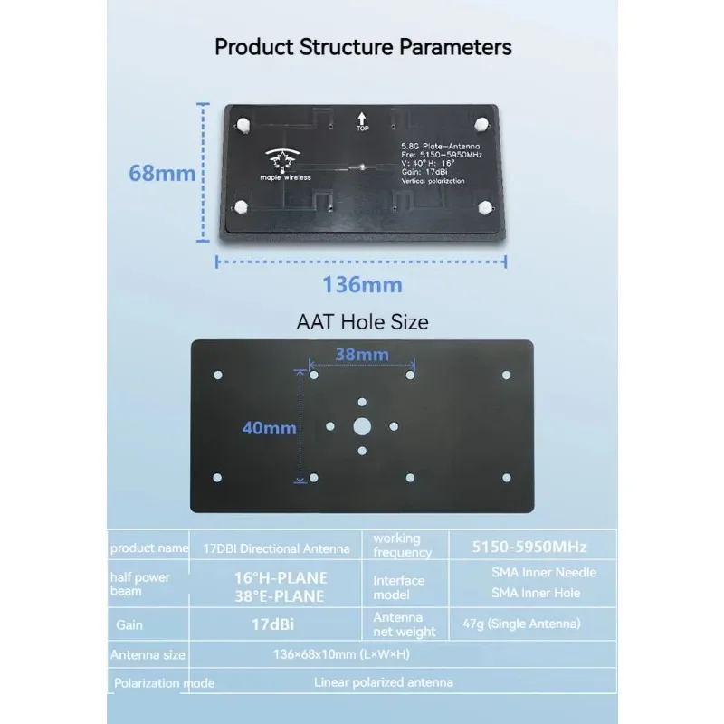 Antena de bordo fpv placa 17dbi 5.8ghz siyi hm30, transmissão de alta definição, rastreamento automático, imagem digital, antena integrada
