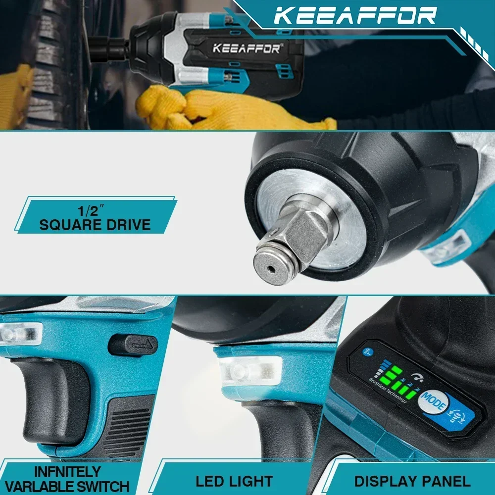 KEEAFFOR 1800N.M Drehmoment Bürstenlosen Elektrischen Schlagschrauber 1/2 Zoll 5 Gänge Drahtlose Schraubendreher Power Werkzeuge Für Makita 18V