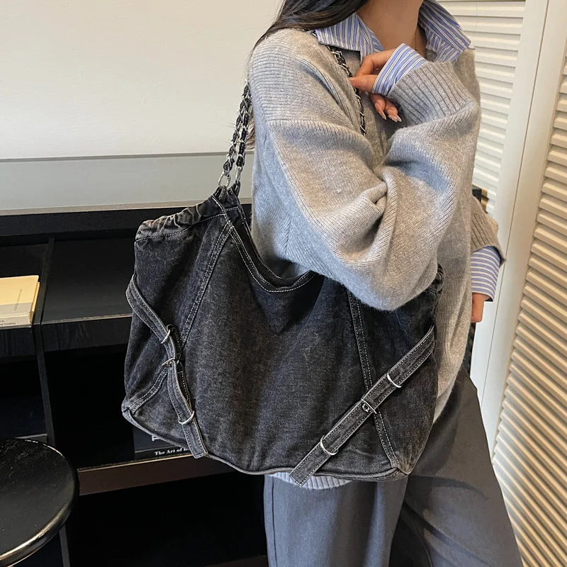 Korean Women Denim Shoulder Tote Bag Eco Shopper Handbags for Woman 2026 Large Ladies Hand Bags Girls Student Book Bags Bolsas