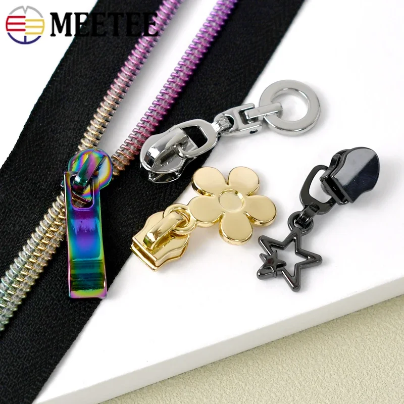 5/10/20/30Pcs Meetee 5# Nylon Zipper Sliders Pulls for Coil Zippers Tape Bag Purse Garment Zip Heads Repair Kits DIY Accessories