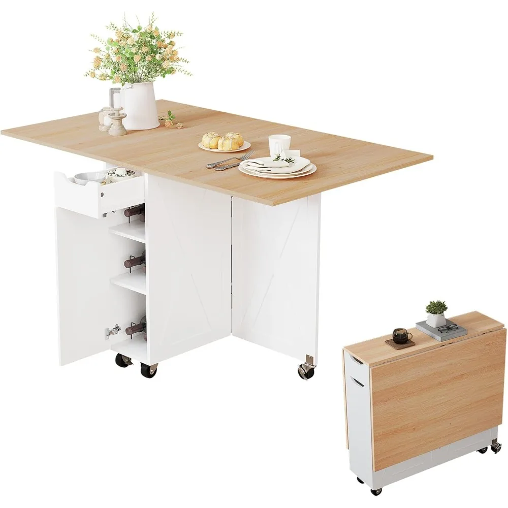 طاولة طعام موفرة للمساحة مع مساحة تخزين وأدراج وعجلات لـ 6 مقاعد في المطبخ