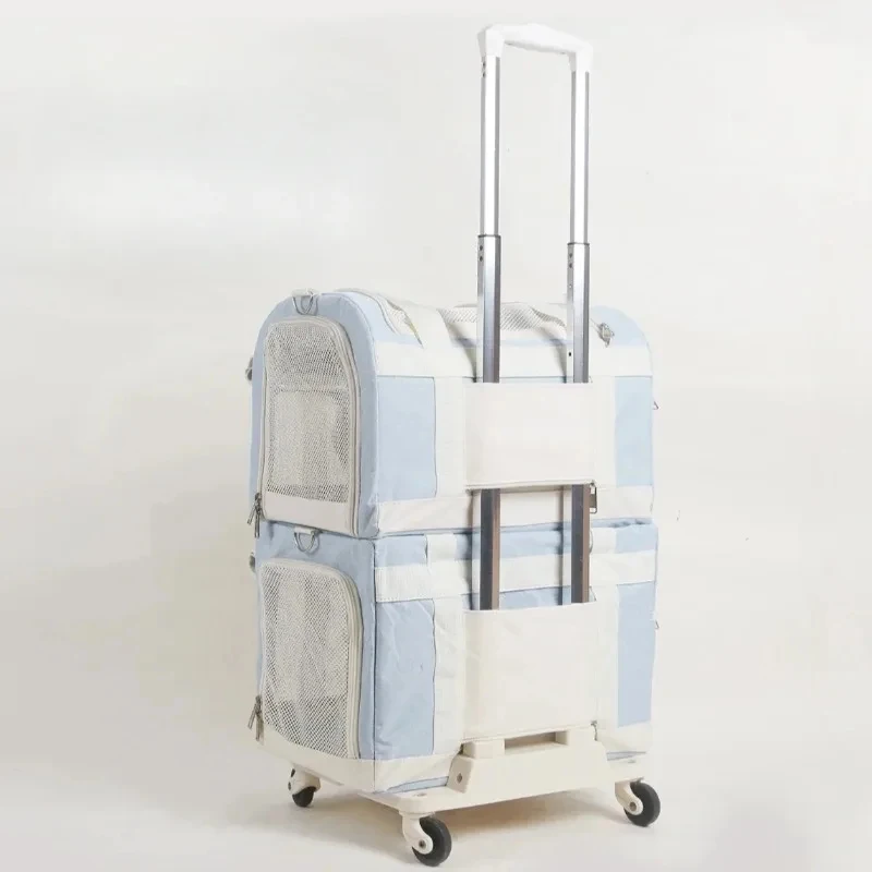 Pets Double Trolley Box Bag Out Portable Breathable Cart Large Space Universal Wheel Shock Absorption Pet Products
