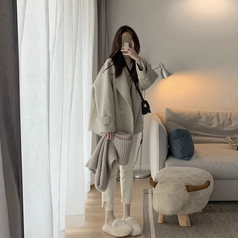 New Short Woolen Coat Autumn And Winter High-end Jackets Oversized South Korea Clothing Elegant Fashion LOOSE Casual High Street