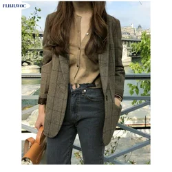 Hot Sales Autumn Spring Cute Plaid Coats Outerwear Women Japan Preppy Style Girls Korea Single Breasted Button Blazer Jackets