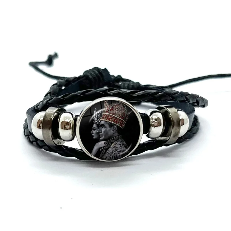 Mohammad R-Reza Pahlavi Iran Insignia Leather Bracelets Glass Dome Snap Button Bracelet & Bangles Fashion Women Men Jewelry