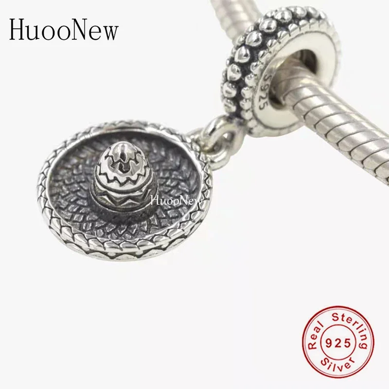 Fit oryginalna marka Charm bransoletka autentyczne 925 srebro Vintage meksykański kapelusz Sombrero koralik do robienia kobiet Berloque DIY