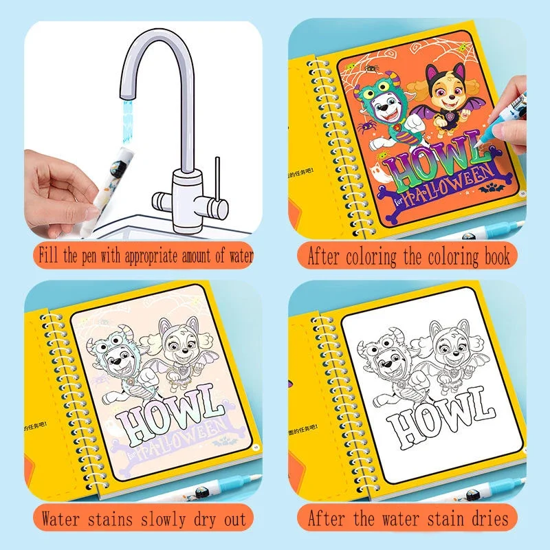 Livre de peinture à l\'eau sur le thème de Paw Patrol pour enfants, jouets de dessin animé pour enfants, puzzle pour bébé, cadeaux pratiques pour