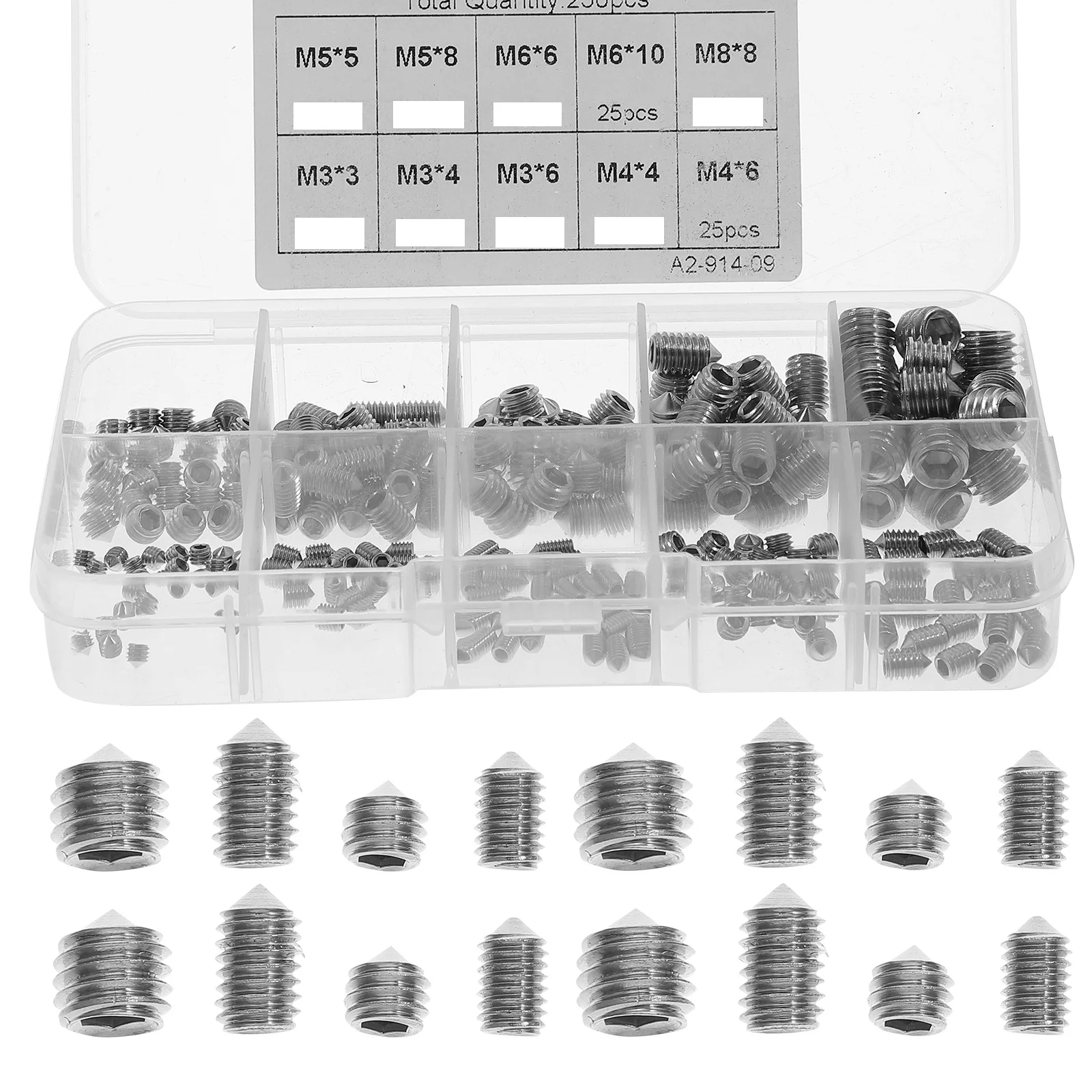 

304 Stainless Steel Internal Machine Screws Assortment Kit Clear Box Storage Home Office Appliances Door Handles Faucets