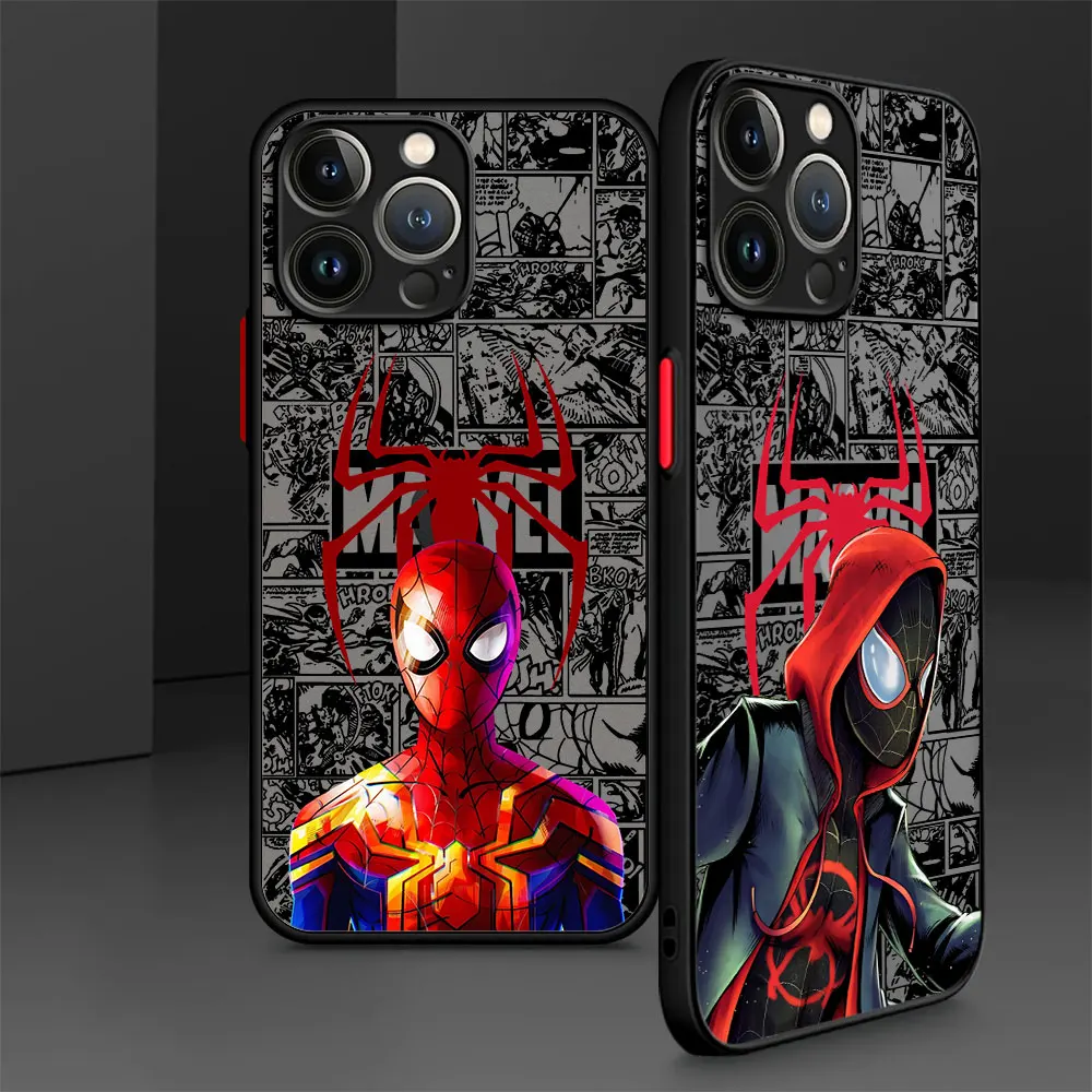 Coque de téléphone Marvel Spider Man Couple, étui arrière noir Transparent pour iPhone 16 15 14 11 Pro Max 12 13 Pro MAX 7 8 Plus Mini Y2K