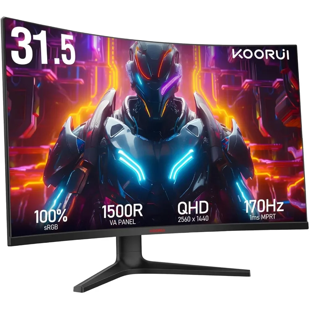 

32 inch Curved Gaming Monitor - QHD (2560 x 1440) 2K Display, 170Hz 144Hz Monitor, 1500R Curvature, 1ms