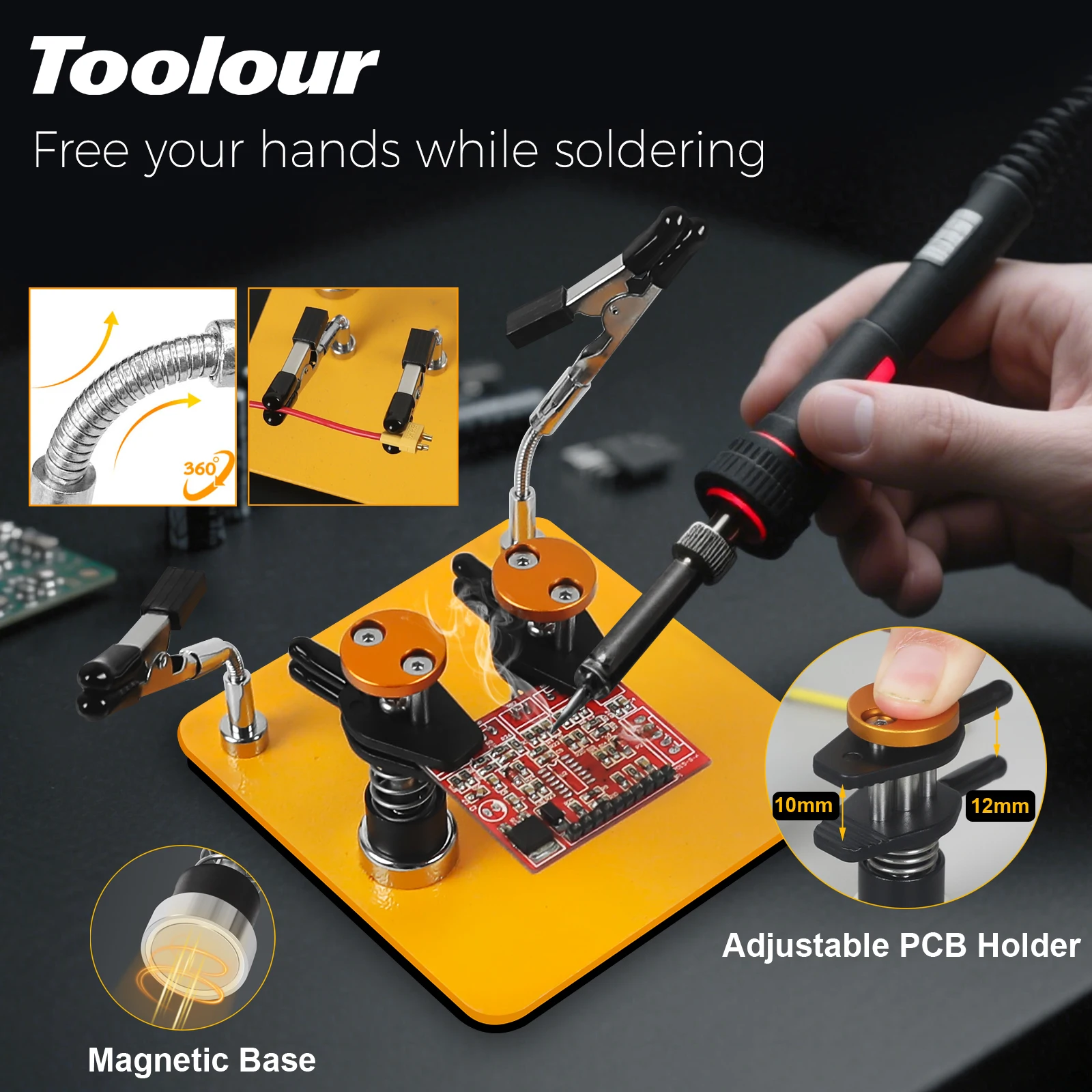 Toolour Soldering Helping Hands Soldering Tool with Magnetic Metal Flexible Arm Adjustable PCB Holder for Welding Repair