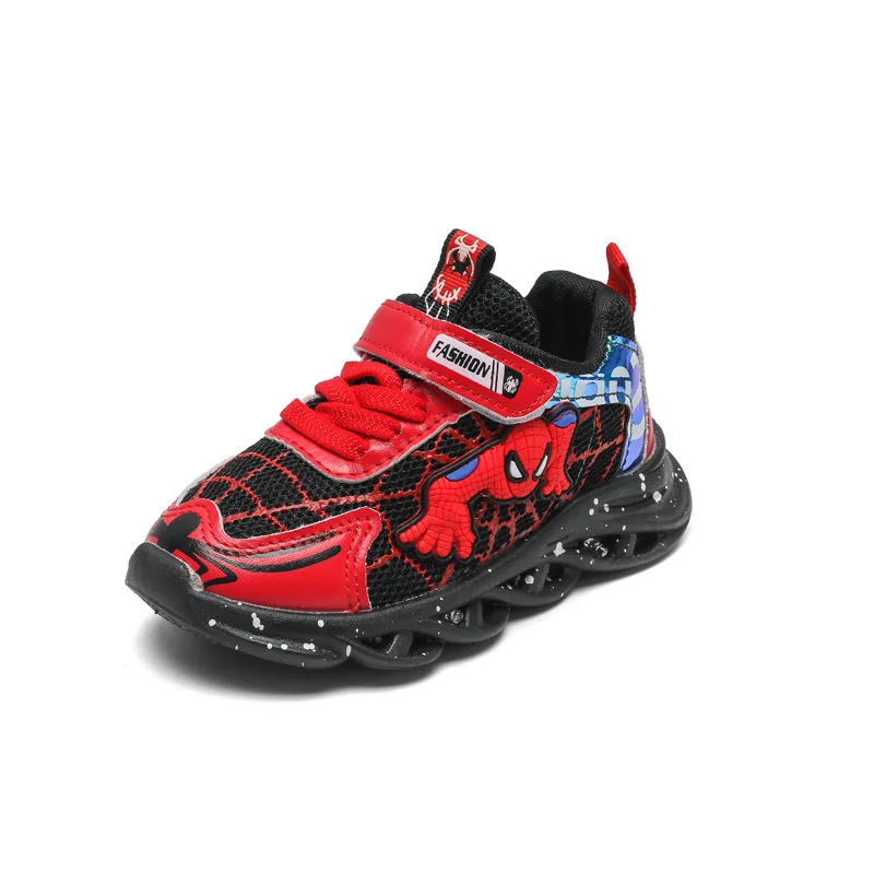 Disney LED Casual Sneakers Red Black For Autumn Boys Spiderman Mesh Outdoor Shoes Children Lighted Non-slip Shoes Size 21-36