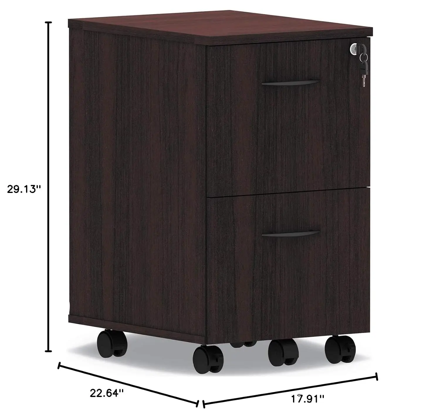 Mobile Pedestal File Cabinet 2 Drawers Legal/Letter Size Left/Right Under Desk Mahogany 15.38