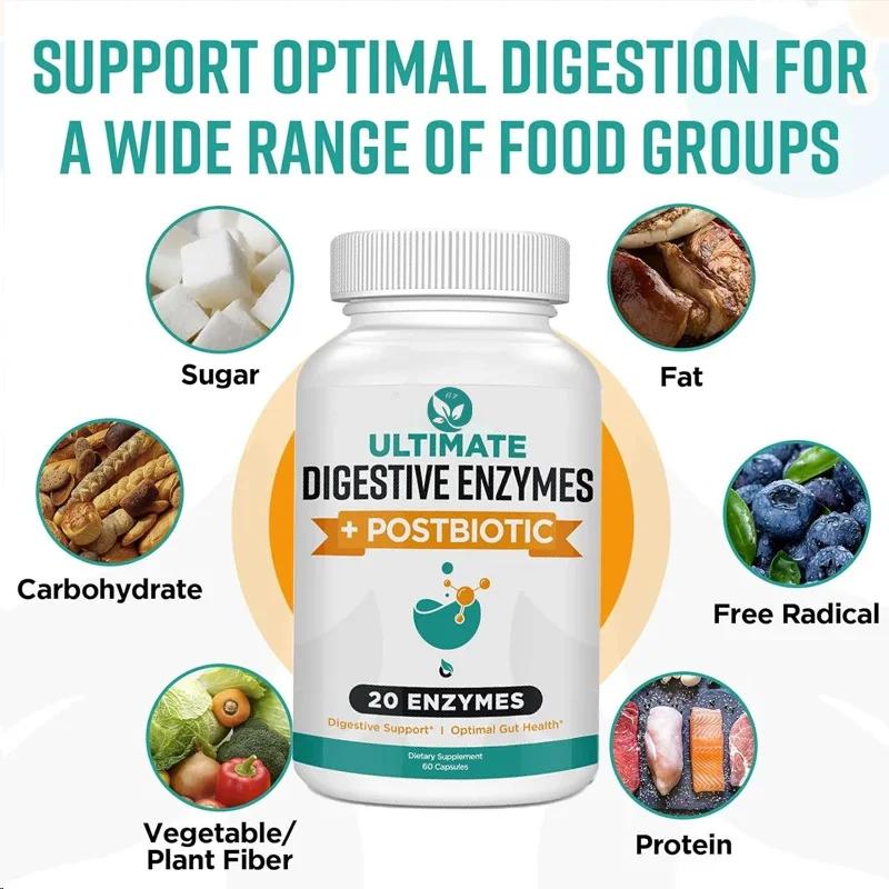 Digestive Enzyme 1000mg Containing Postbiotic Acid Bloating,optimizing Digestion And Intestinal Function, 60 Vegetarian Capsules