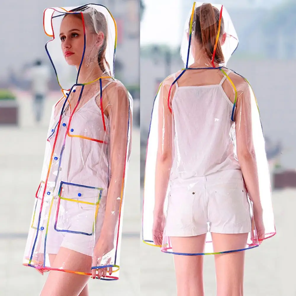 2021 New Fashion Women\'s Transparent Thicken Plastic Raincoat Travel Waterproof Rainwear Adult Poncho Outdoor Rain Coat