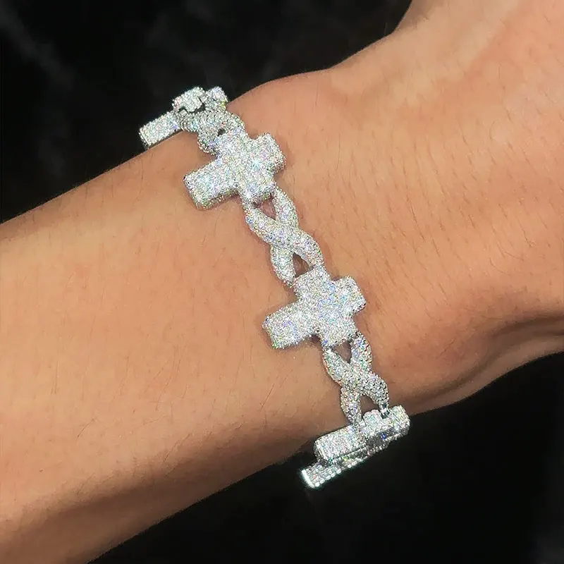 TUHE High Quality Classic Unisex Cross Bracelet Moissanite For 925 Silver Bracelet Hip Hop Jewelry Gift