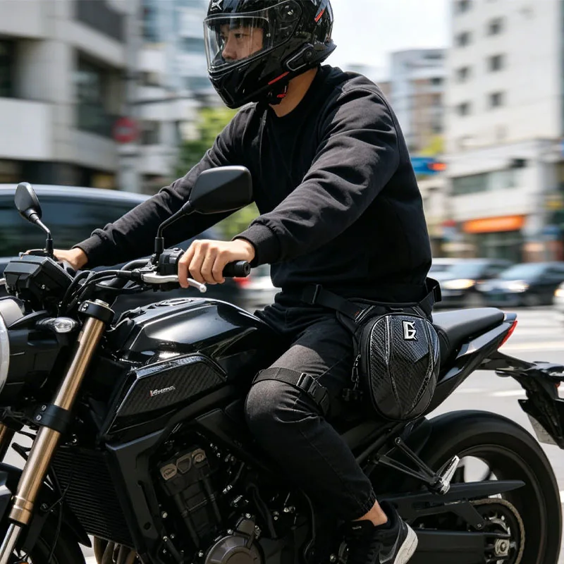 Carbon Fiber Hard Shell Waterproof Motorbike Drop Leg Side Bag Convertible Waist Bum Pack Adventure Riding Storage Accessories