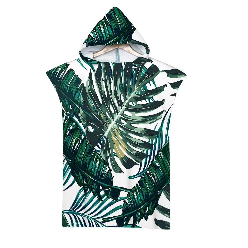 

Leaf Pattern Microfiber Beach Towel Quick Dry Hooded Cloak Wetsuit Towels Adult Kids Parent-Child Poncho Bathrobe For Swim Surf