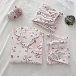 Sanrio's new Hello Kitty silk pajamas female cute cartoon pure cotton three-piece set loose and comfortable home pajamas