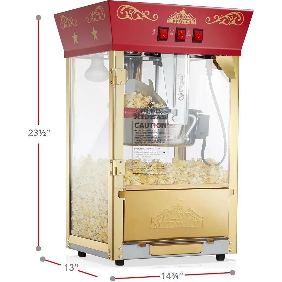 ماكينة صنع الفشار على طراز مسرح الفيلم مع غلاية 8 أونصة - بوبر كونترتوب أحمر على الطراز العتيق