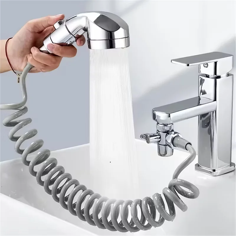 Zewnętrzny prysznic kranowy z wężem, słuchawka prysznicowa, przedłużka do kranu, rozpylacz, system do mycia włosów w łazience.