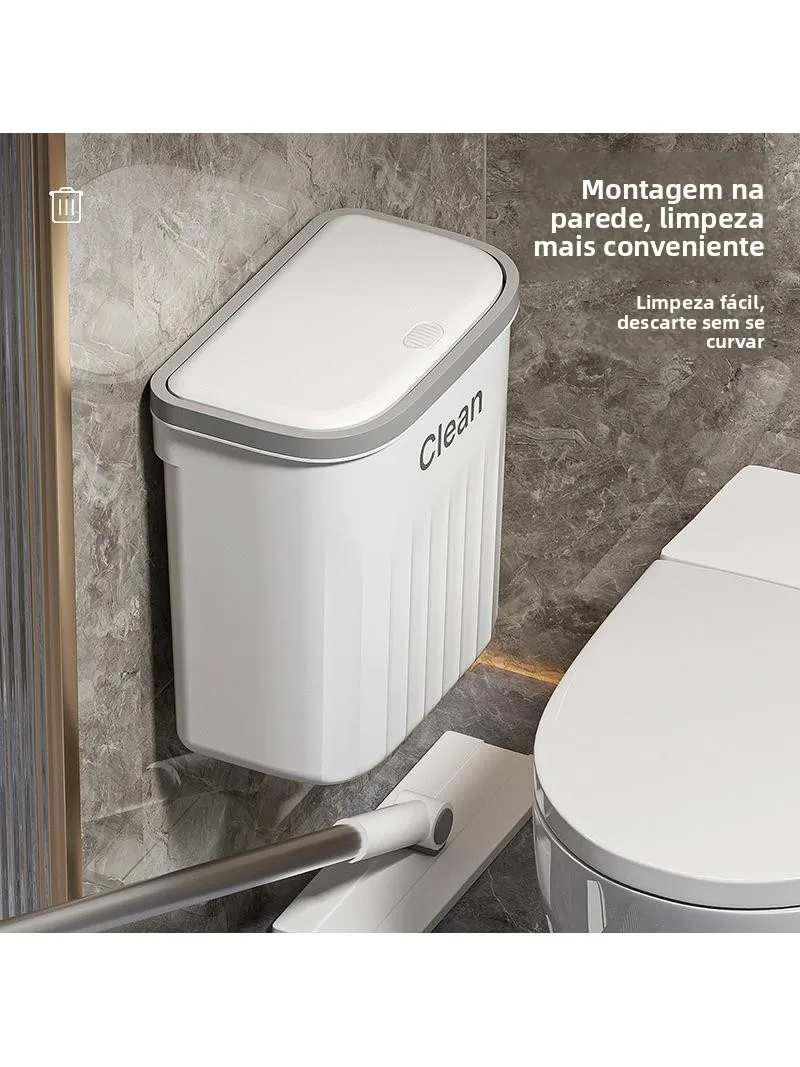 大容量プレス式プラスチックゴミ箱-壁掛け隙間カバー付き-家庭用ゴミ箱-蓋付き-キッチン-バスルーム用ゴミ箱