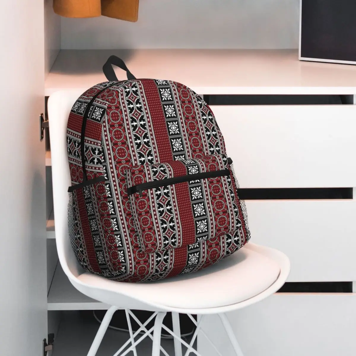 Traditional Pakistani Floral Ajrak Backpack Student BookBag Children School Bag Laptop Shoulder Bags for Men Women