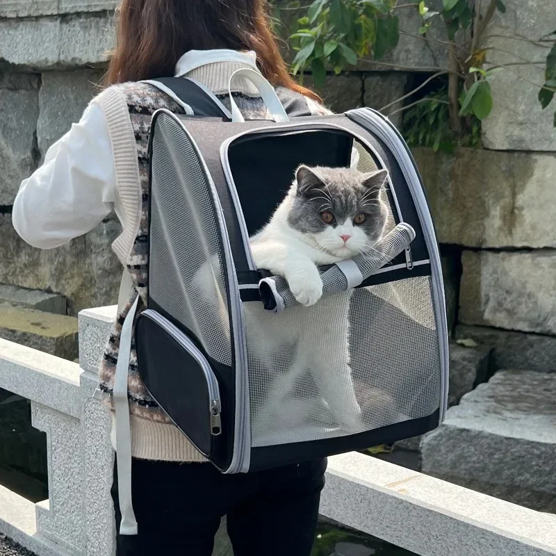 Cat Backpack Expandable Pet Carrier for Medium Cats and Small Dogs Breathable Collapsible Soft Cat Travel Bag for Outdoor Hiking