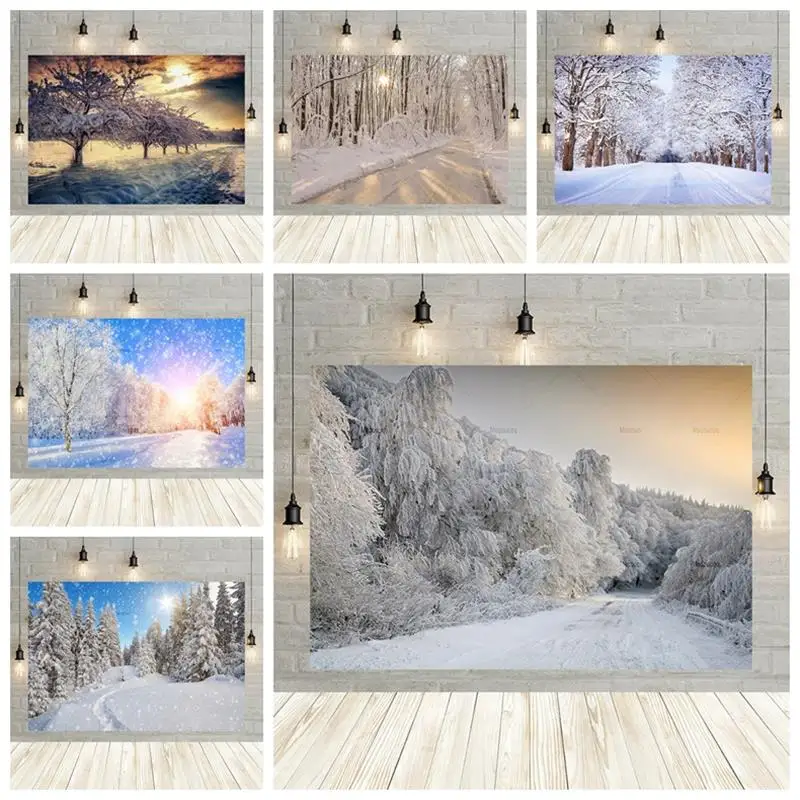 Winter Snow Scene Backdrops For Photography White Forest Baby Portrait Photographic Room Decor Backgrounds Photo Studio Props