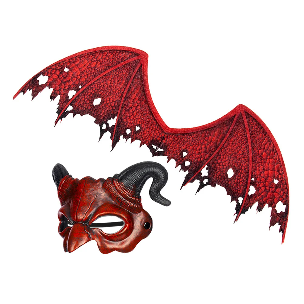 

1Set Devil Wing and Mask Set Halloween Non-Woven Demon Half Face Mask Costume Prop for Cosplay Party Supplies Adults Kids