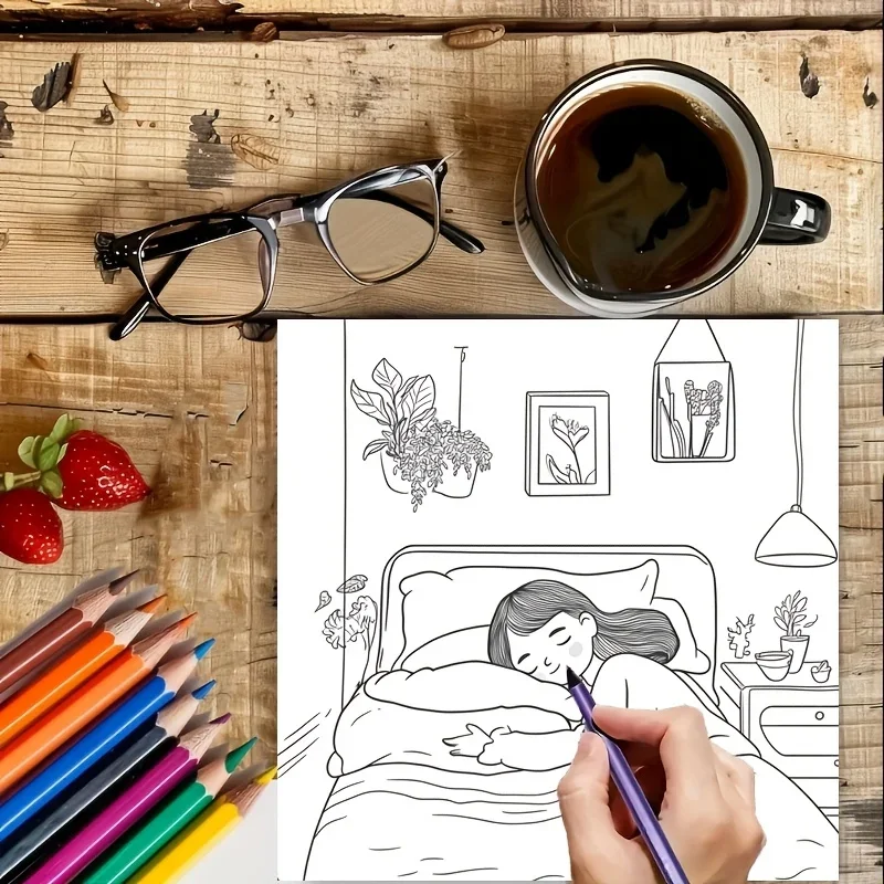 女の子の日常生活の大人向け塗り絵 |   28ページの塗り絵、クリスマスや感謝祭のための画材