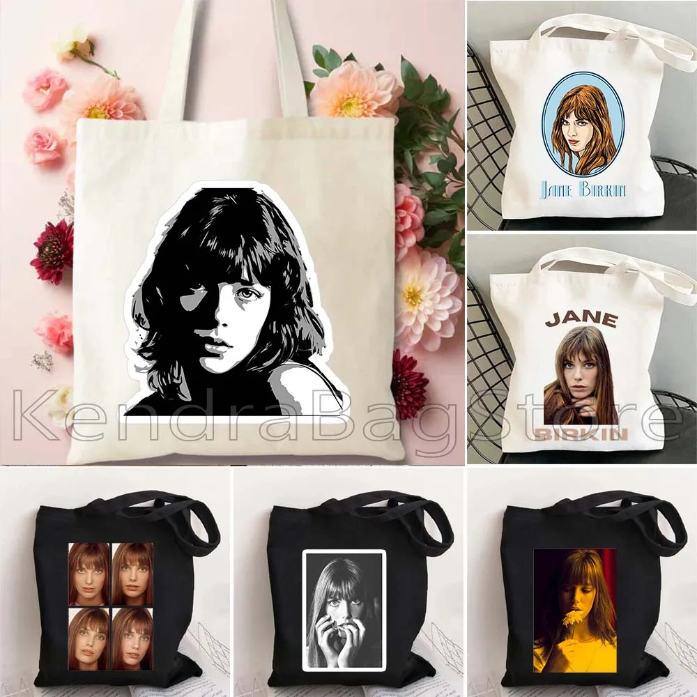 

Jane Birkin Style Portrait Women Canvas Shoulder Bag Casual Handbag Tote Bag Reusable Large Capacity Cotton Shopping Beach Bag