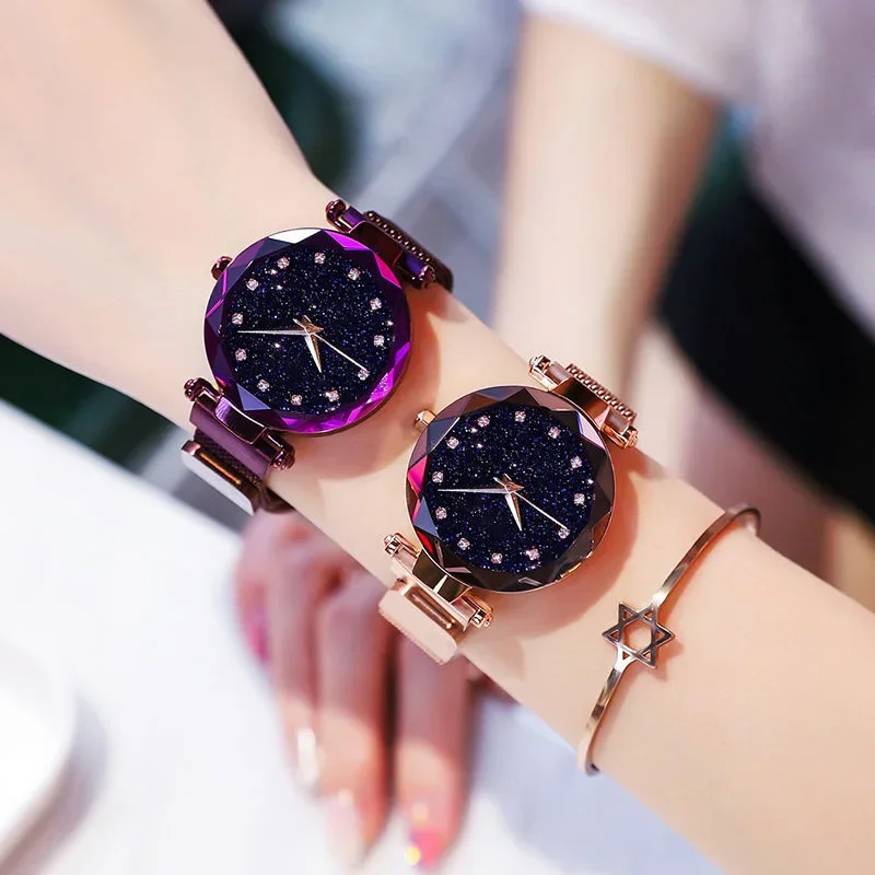 Starry Sky Women Watch Fashion Elegant Magnet Buckle Vibrato Purple Gold Ladies Wristwatch Luxury Women Watches