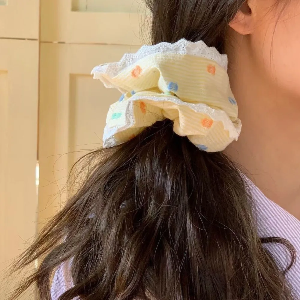 1/2 قطعة الكورية البولكا نقطة مخطط Scrunchies الأمعاء الغليظة عقال لطيف الدانتيل الأزرق الأصفر الشعر حزمة كلية الفتيات الحلو Headwe