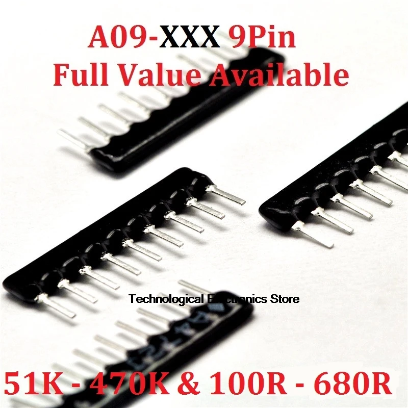 20PCS 9pin Network Resistor A09-513/563/104/154/474/101/201/221/271/331/471/511/681/J/G 51K/56K/100K /150k/470k/100/200/220R OHM