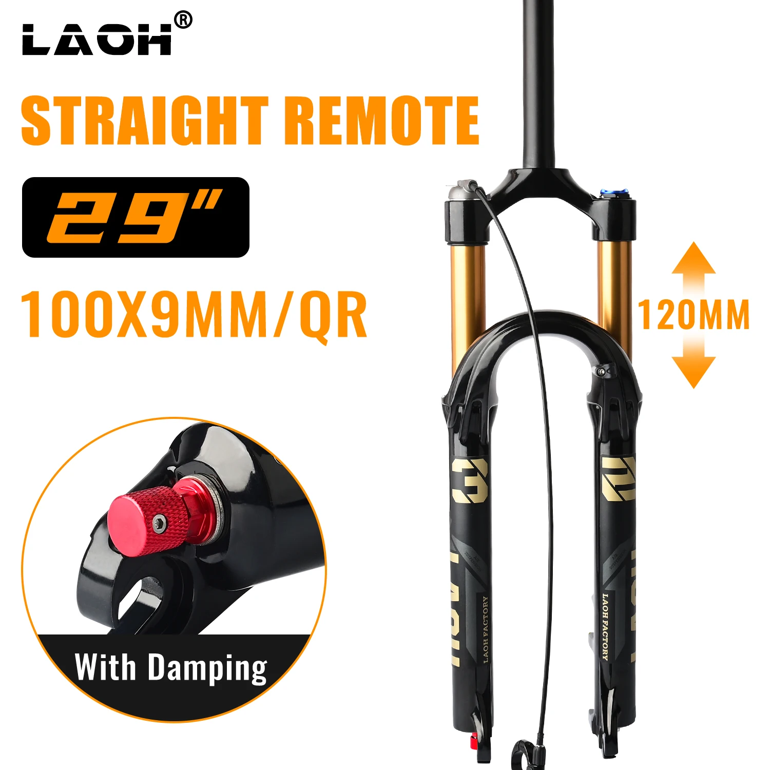

26/27.5/29inch Bike Suspension Fork 120mm Travel 28.6mm (1-1/8inch)*220mm Thread-Less Straight Steerer 9mm QR*100mm Spacing