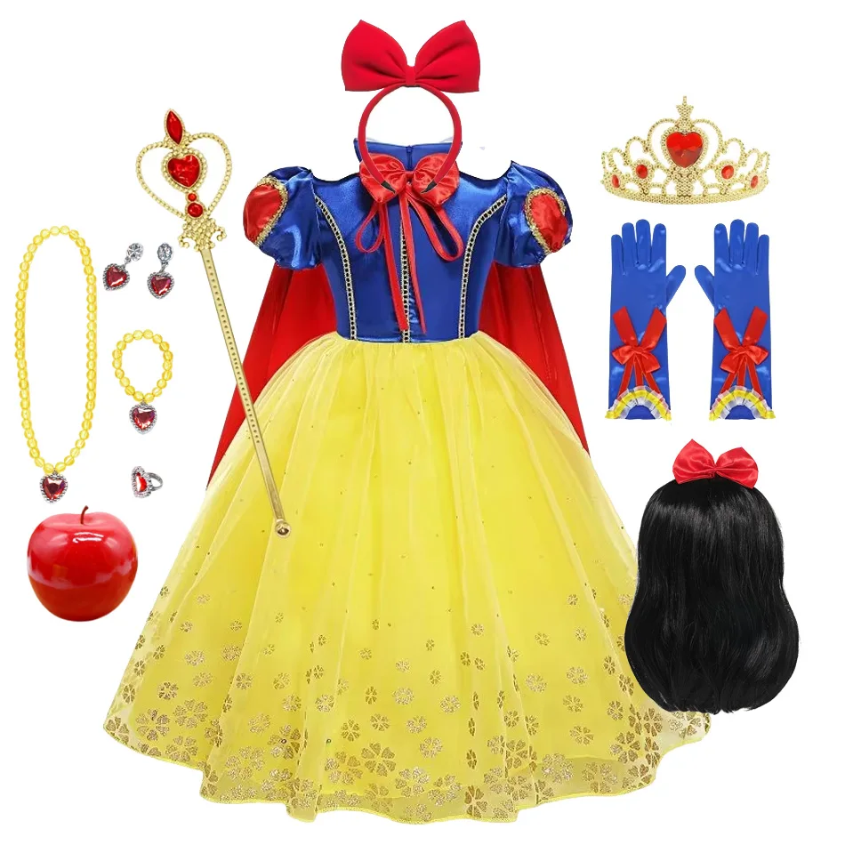 Girls Snow White Princess Dress Mesh Clothes Vestidos Kids Christmas Halloween Carnival Cosplay Costume